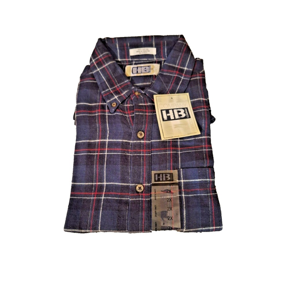 Harbor Bay Long Sleeve Soft Cotton Flannel Shirt 2XL NAVY/Black,‎ White, Plaid